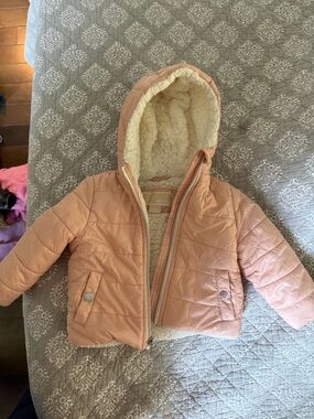 MICHAEL Michael Kors Girls Peach Hooded Faux-Sherpa Puffer Jacket